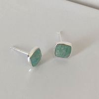 【Hot】 Silvology 925 Sterling Silver Natural Amazonite Square Stud Earrings For Women Minimalist Sleeper Earrings With Stones Jewelry