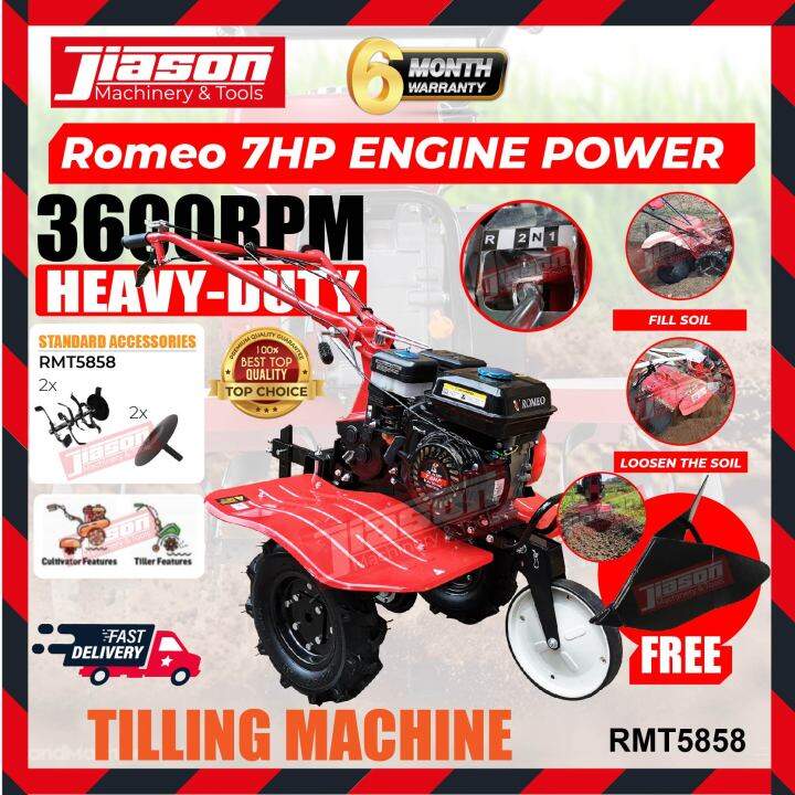 ROMEO RMT5858 / GIANT GT500 7HP Heavy Duty Petrol Engine Mini Tilling ...