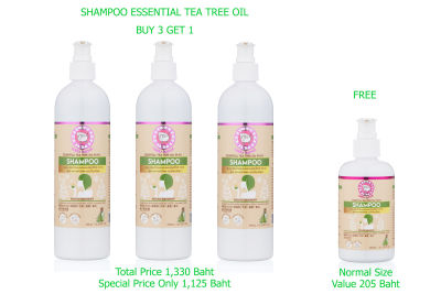 BUY 3 GET 1 แชมพูกลิ่นน้ำมันหอมระเหยสกัดจาก ทีทรีแท้ Shampoo Essential Tea Tree Oil 370 ml จำนวน 3 ขวด ฟรี 1 ขวด