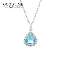 Fashion Necklace Pure 100% 925 Sterling Silver Blue Zircon Waterdrop Pendant Jewelry Clavicular Chain Wedding Gift For Woman