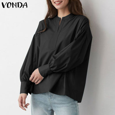 (จัดส่งฟรี)สไตล์เกาหลี Fancystyle VONDA เสื้อเชิ้ตทางการผู้หญิงสไตล์เรโทรแขนยาวเสื้อทูนิกเสื้อสวมศีรษะทรงใหญ่เสื้อยืดสีเรียบ