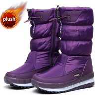 Women snow boots luxury winter boots thick plush waterproof non-slip with bow fashion female winter shoes warm fur botas mujer