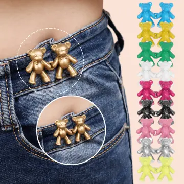 Jean Waist Tightener Clips, 3 Pairs Adjustable Bear Buttons Pins Sets for  Pants, Cute Trousers Waist Tightener Detachable Waistband Buckle for