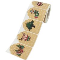 300pcs/Roll Merry Christmas Gift tags Sticker 4x6cm Kraft Paper Christmas Tree Elk Santa Claus Label DIY Party Decor Stickers Stickers  Labels