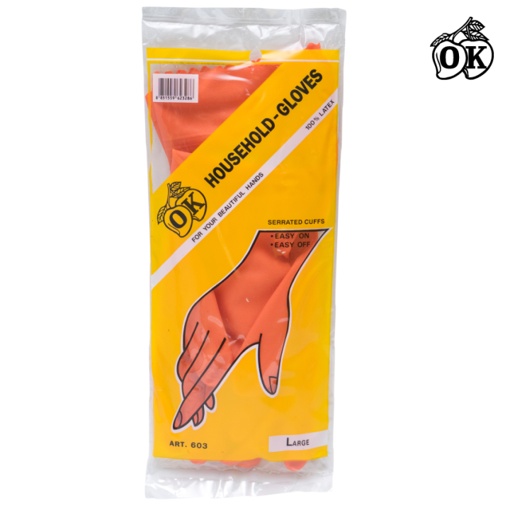 ถุงมือยางตรา-โอ-เค-ถุงมือแม่บ้านสีส้ม-o-k-rubber-gloves-ผลิตจากยางธรรมชาติ-100-size-l-1-คู่