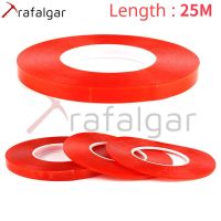 0.2MM 1/2/3/5/8/10Mm 25M Perekat Akrilik Kuat Film Merah PET Pita Sisi Ganda Bening Tidak Ada Jejak untuk Ponsel Tablet Layar LCD Kaca