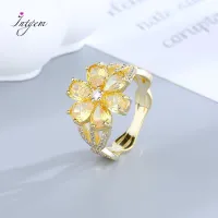 สีชมพูสีเหลืองคลาสสิก Sparkling Zircon งานแต่งงานแหวนทอง18K สีขาวทองชุบ