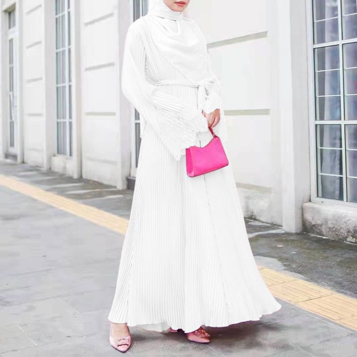 abaya-ชุดเดรสพลีท-แขนลูกไม้-สําหรับสตรีชาวมุสลิม-jubah-1765