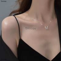 Snoopy สร้อยคอจี้ผีเสื้อสวยสร้อยคอโซ่เงินคริสตัลหรูหราสำหรับผู้หญิงเครื่องประดับของขวัญ