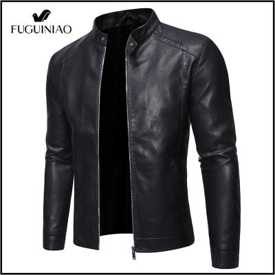 Fuguiniao ผู้ชาย PU หนังฤดูหนาว Vintage สีดำซิปชายรถจักรยานยนต์เสื้อแจ็คเก็ตเครื่องบินทิ้งระเบิด Streetwear พ็อกเก็ตพ็อกเก็ตผู้ชายหนัง
