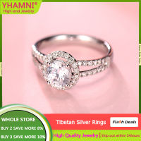 YHAMNI Allergy Free Jewelry With Certified White Tibetan Silver Ring Fashion Sparkling Round Cubic Zircon Wedding Band For Women