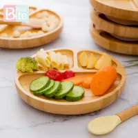 1Set Baby Toddler Feeding Suction Plate and Soft Tip Spoon Babies Set Divided Bamboo Stay Put Plates BPA Free Baby Shower Gift