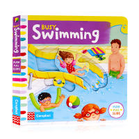 Busy series busy swimming pool English original picture book push-pull sliding mechanism operation cardboard book childrens English Enlightenment childrens interesting games toy book early education