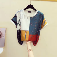 2021 Summer Tops Vintage Print Loose T Shirt Women Short Sleeve Tee Shirt Femme Chiffon tshirt