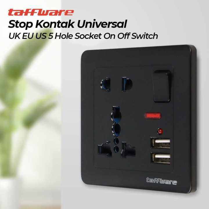 Stop Kontak Universal Colokan Dinding UK EU US 5 Hole USB Socket On Off ...