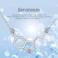 Xiaojing 925 Sterling Silver Chemical Molecule Serotonin Pendant Necklaces Clear Zircon Jewelry Valentines Day Gifts Free Ship