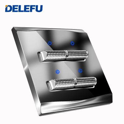 Delefu LED Indicator Wall Switch 86mmx86mm Toughened Concealed Crystal Glass Panel Light Universal Socket 1 2 3 4 Gang 1 2 Way
