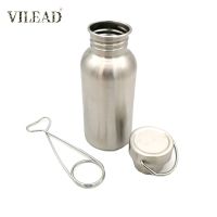 VILEAD Bushcraft Water Bottle with Hook Stainless Steel Flask Wide Mouth Jar Leak-Proof for Camping Picnic Hiking 350/500/750ml