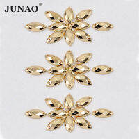 JUNAO 7*15มิลลิเมตรทองคริสตัลจักรเย็บผ้าอะซิลิ Rhinestones แบนกลับม้าตาหินเย็บบนโกลเด้น F Latback ลูกปัดสำหรับเสื้อผ้างานฝีมือ