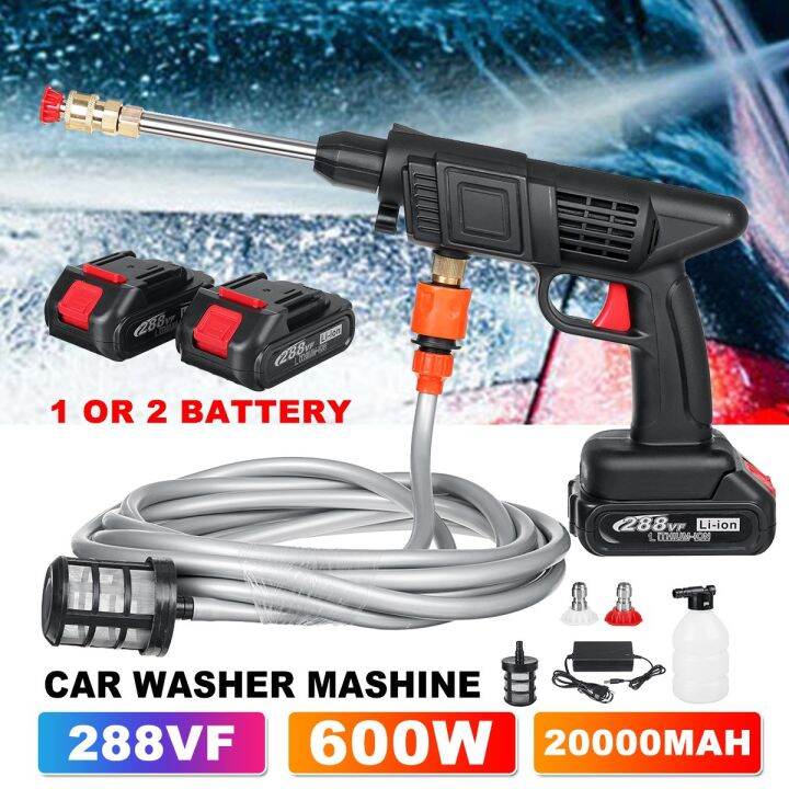 288VF 600W High Pressure Car Washer Cleaner Machine Cordless Car Wash Water Pump 20000mah with 0