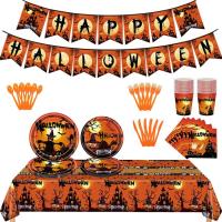 Halloween Tableware Set Halloween Plates Tableware Supplies Photo Props Cups Napkins Tablecloth Halloween Decorations Service 24 Party Supplies Favors superb