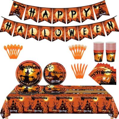 Halloween Tableware Set Halloween Plates Tableware Supplies Photo Props Cups Napkins Tablecloth Halloween Decorations Service 24 Party Supplies Favors superb