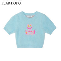 PEAR DODO เสื้อผู้หญิงแขนแขนสั้นพัฟ,เสื้อยืดแขนสั้นมีปกเสื้อสไตล์เกาหลี