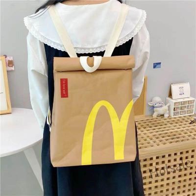 【hot sale】⊕▼ C16 New McDonalds schoolbag Fashion shoulder backpack female personality double shoulder bag large capacity canvas bag students class leisure satchel