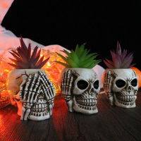 Skull Head กระถางดอกไม้ Gothic Skeleton Planter คอนเทนเนอร์ Office Planter Succulent Plant Organizer ฮาโลวีน Tabletop Ornament