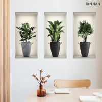 ? [XINJIAN] 3แผ่น Green Plant กระถางต้นไม้สติ๊กเกอร์ติดผนัง3D เท็จ window Wall decals