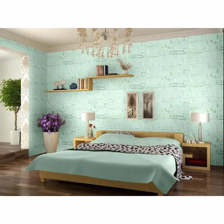 HF wallpaper Mint green Bricks wallpaper design for bedroom and living room 10meter by 45cm