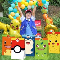 12Pcs Pokemon Anime Figure Kawaii Pikachu Gift Bag Pokemon Candy Paper Bag Sticker Set Party Supplies Decor Toys Gift