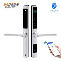 【LZ】 Impermeável Smart Fingerprint Password Lock TTLock APP Bridge-Cut liga de alumínio para exterior Push Pull Sliding Frame Porta de vidro