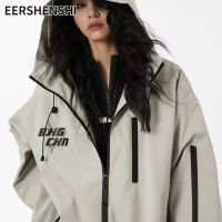 EERSHENSHI แจ็กเก็ตสไตล์มอเตอร์ไซค์,เสื้อแจ็กเก็ตบางกันน้ำทรงหลวมใส่ได้ทั้งชายและหญิงมีซิปและสิ่งสกปรก