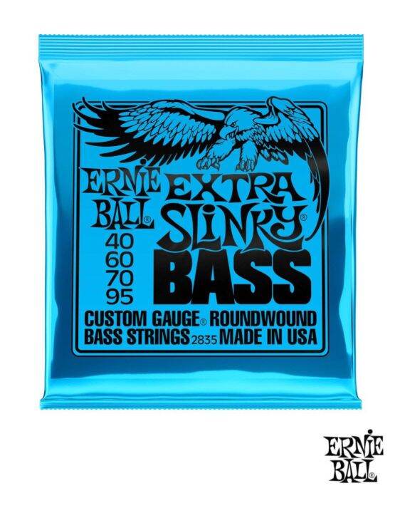 ernie-ball-2835-สายกีตาร์เบส-4-สาย-แบบพันกลม-round-wound-ของแท้-100-รุ่น-extra-slinky-040-095-made-in-usa