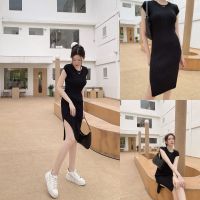 เขียว/ชมพู/ฟ้า/ดำ SLYQ GINA RIBBED KNIT SLEEVELESS DRESS เดรสยาวแขนกุดผ่าข้างผ้าไหมพรม