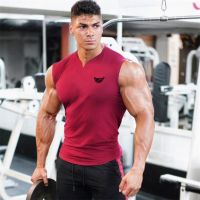 New Workout Mens Fashion Casual Tank Top Running Gym Clothing Bodybuilding Fitness Singlets Training Sleeveless V-Neck Vest