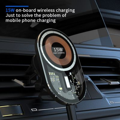 15W Magnetic Car Phone Wireless Charger Holder for iPhone 14/13/12 Pro Cellphone Car Air Vent Wireless Chargers Car Chargers