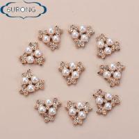 6URONGII 10PCS ที่เป็นประกาย รูปดอกไม้ คริสตัล ปุ่ม Rhinestone กิ๊บติดผมไข่มุก กระดุมมุก เครื่องประดับศีรษะ