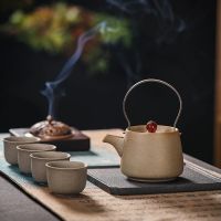 [COD] Japanese-style teapot rough pottery kung fu tea set a of cups ceramic handle beam complete maker