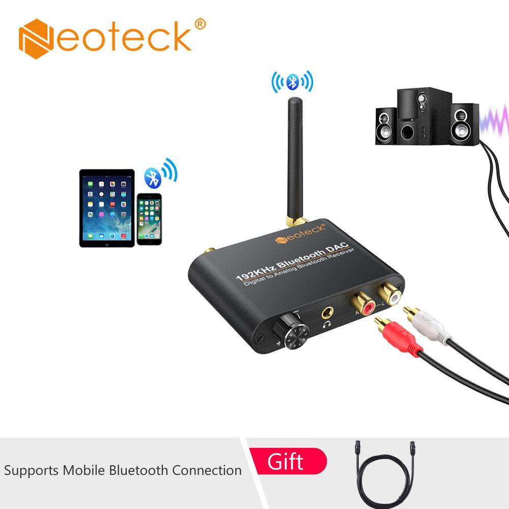Neoteck 192kHz Digital to Analog Converter Bluetooth V5.0 Receiver Digital Coaxial Toslink to Analog Stereo L/R RCA 3.5mm Audio Adapter with Remote Control Volume Control Support APT-X Low Latency
