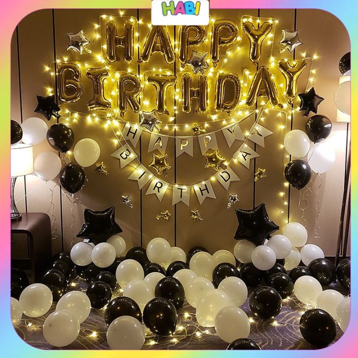 Combo trang trí sinh nhật happy birthday 50 bong bóng kèm đèn Led ...