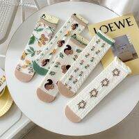 ☈❁ New mid-tube straight cotton women 39;s socks cute squirrel Japanese ins flower pile socks