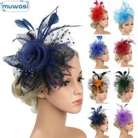 QINXUXU ผู้หญิงสาว ดอกไม้ตาข่าย Fascinators ผม ค็อกเทล กิ๊บติดผมขนนก หมวก fascinator ที่คาดผมงานเลี้ยงน้ำชา ที่คาดผม ALICE