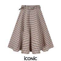 iCONiC BROWN MOJAVE SKIRT #4028 กระโปรง ลายสก็อต เอวยืด 24"-32" ยาว24" แถมเข็มขัด  กระโปรงบาน กระโปรงแฟชั่น กระโปรงทำงาน กระโปรงออกงาน