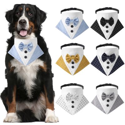 [HOT!] Sucado Dog Tuxedo Bandana Formal Wedding Collar with Bow Tie Pet Scarf Triangle Bibs Kerchief Party Birthday Costume Accessories