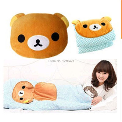 Fashion Lovely Rilakkuma Cute Cartoon Plush Bear Doll Pillow Cushion Nap Car Bolster Wave Point Blanket 2 in 1