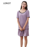 LORIOT Pyjamas กาเกงนอน Loungewear ชุดนอนพลิ้วลูกไม้สำหรับผู้หญิง,SA1502เกาหลีลำลองแขนสั้นผูกเชือกเซ็ตชุดนอน