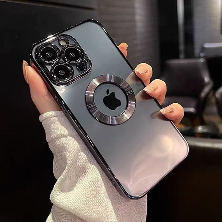 enjoy-electronic-luxury-plating-charm-logo-hole-hollow-case-for-iphone-14-13-11-12-pro-xr-x-xs-max-7-8-plus-se3-soft-transparent-shockproof-cover