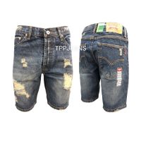 TPPJEANS Shorts Mens 911 กางเกงยีนส์ขาสั้นชายสีบลูฟอกสนิมแต่งขาดเซอร์ งานเป้ากระดุม ตัดเย็๋บอย่างดี ทรงสวย Size 28-36 รับชำระปลายทาง